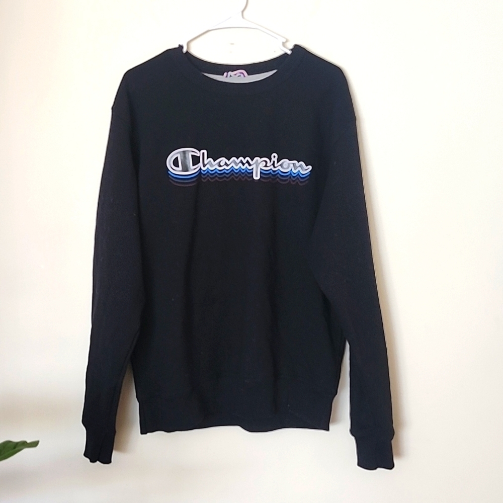 Champion logo crewneck sweatshirt, black, mens size medium